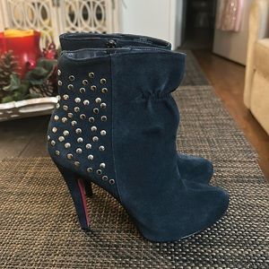 Paris Hilton Navy Suede Booties with pink bottom